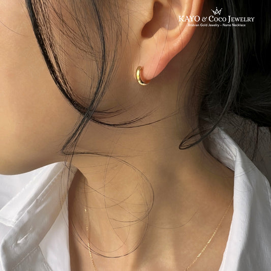 ボリューム ミニフープピアス K18 イエローゴールド 10mmx3mm