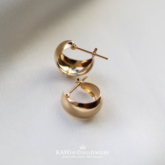 ボリューム ミニフープピアス K18 イエローゴールド 13mmx7mm