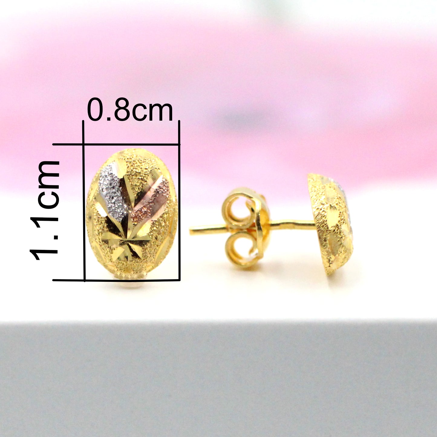 3色の22K 楕円型ピアス(ホワイト・ピンク・イエローゴールド)